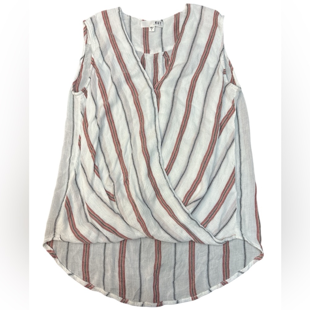 Kut from the Kloth Becky Surplice Woven Stripe Sleeveless Summer Top Size S